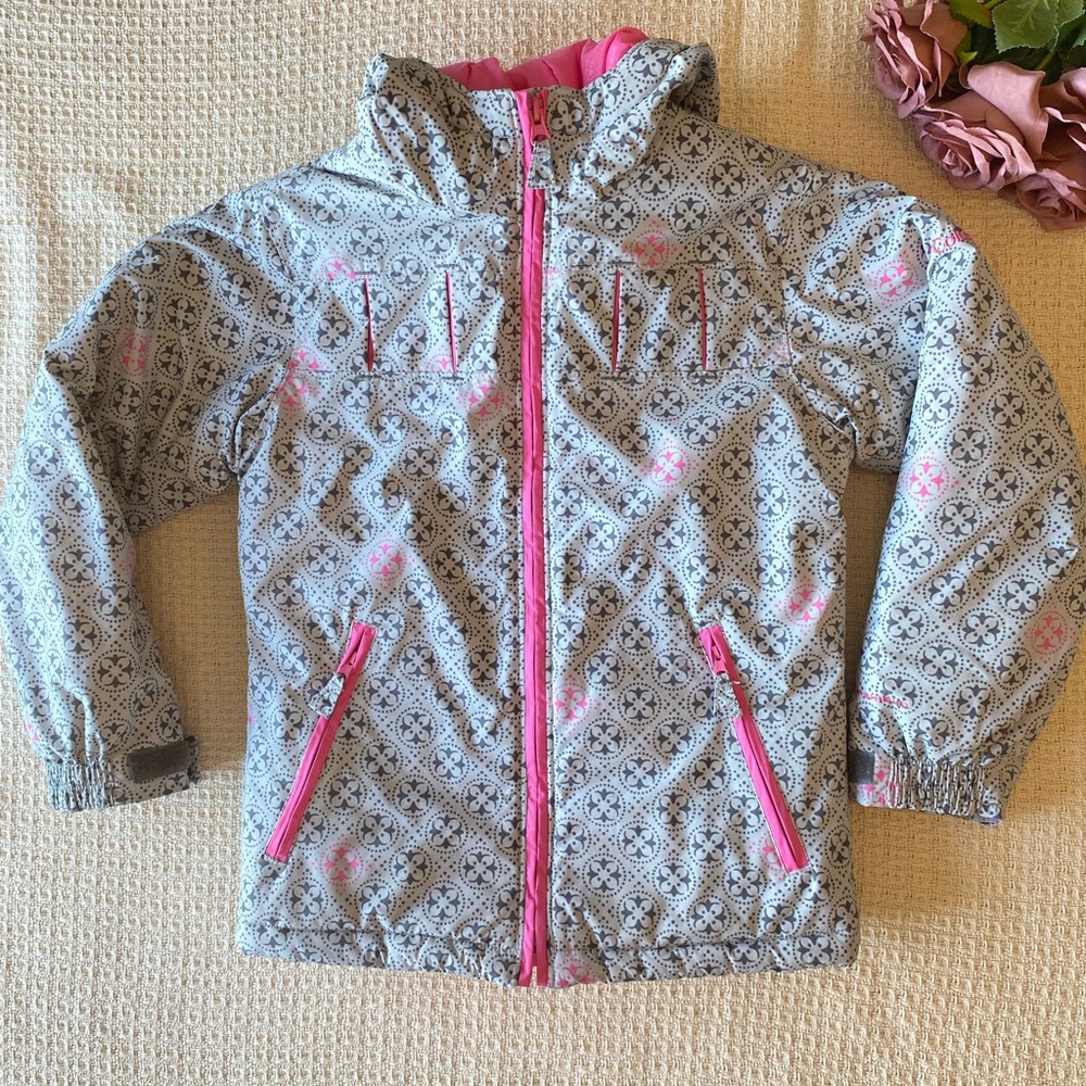 Columbia Girl’s Jacket In Grey With Pink Lining And Zipper-Size 7/8 Youth
